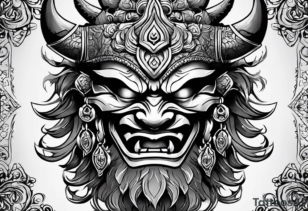 Protection against evil Oni mask tattoo idea