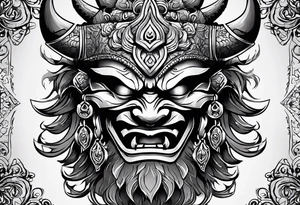 Protection against evil Oni mask tattoo idea