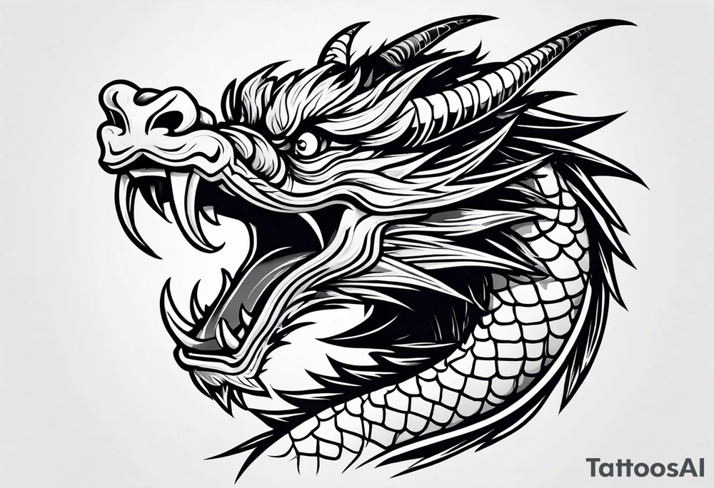 Animal head of a chinese dragon who is angry ONLY THE HEAD FACING RIGHT tattoo idea