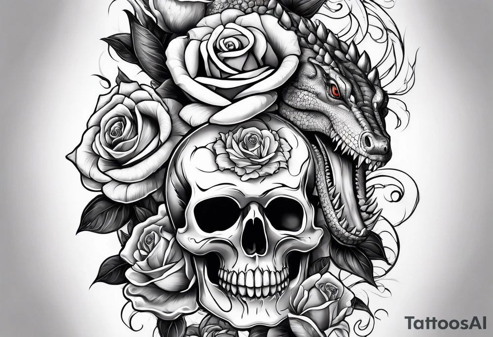 Arm sleeve with skulls alligators and roses pythons tattoo idea