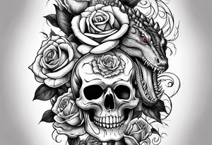 Arm sleeve with skulls alligators and roses pythons tattoo idea