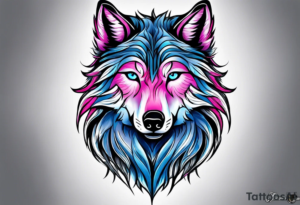 strong wolf gentle eyes "one blue eye" "one pink eye" tattoo idea