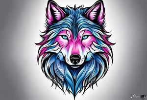 strong wolf gentle eyes "one blue eye" "one pink eye" tattoo idea