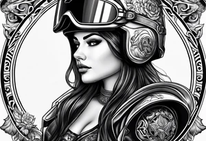 Frau mit Helm sitzt auf einen Motorrad tattoo idea