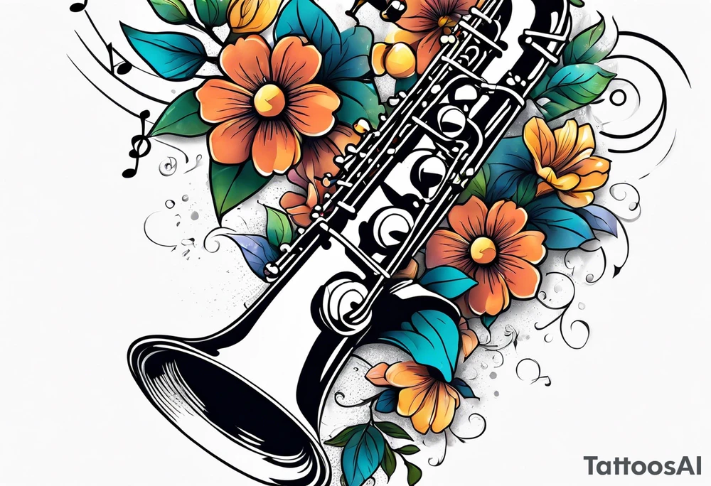 A saxaphone with flowers coming out of the bell (in the appearance of musical notes) tattoo idea