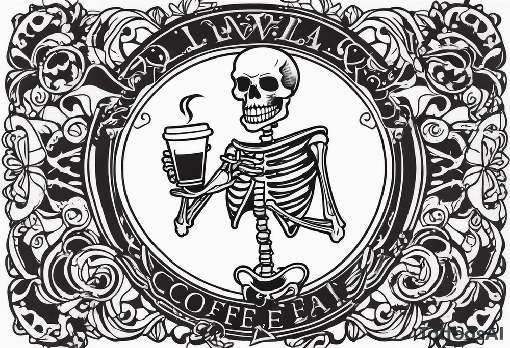 dancing skeleton holding a coffee tattoo idea