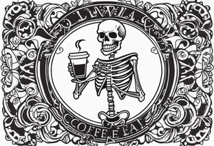 dancing skeleton holding a coffee tattoo idea