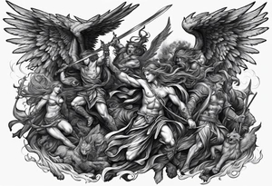 Angels fighting demons crawling from hell tattoo idea