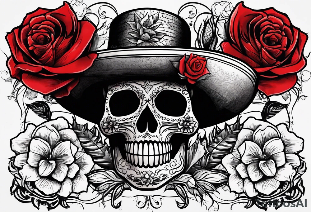 day of dead, red rose, Mexican hat,  cactus, no skeleton tattoo idea
