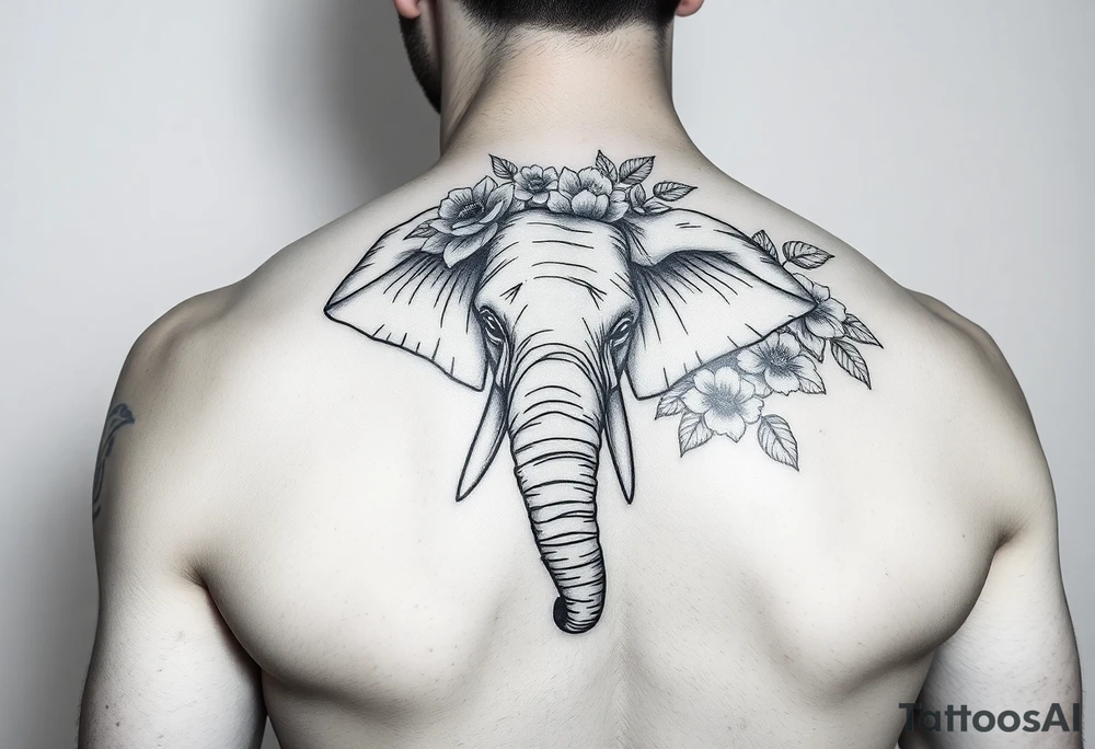 Elephant sleeve with flowers tattoo idea