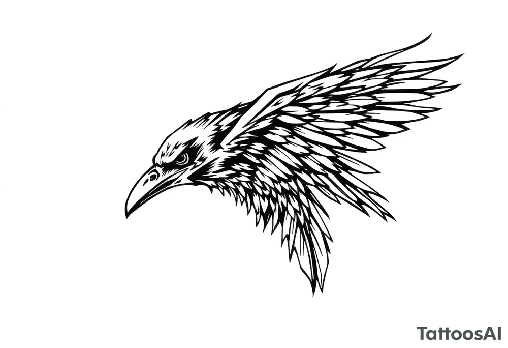 linear abstract raven tattoo idea