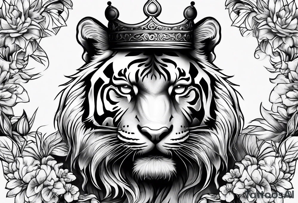 Tiger with 3 eyes and crown tattoo idea