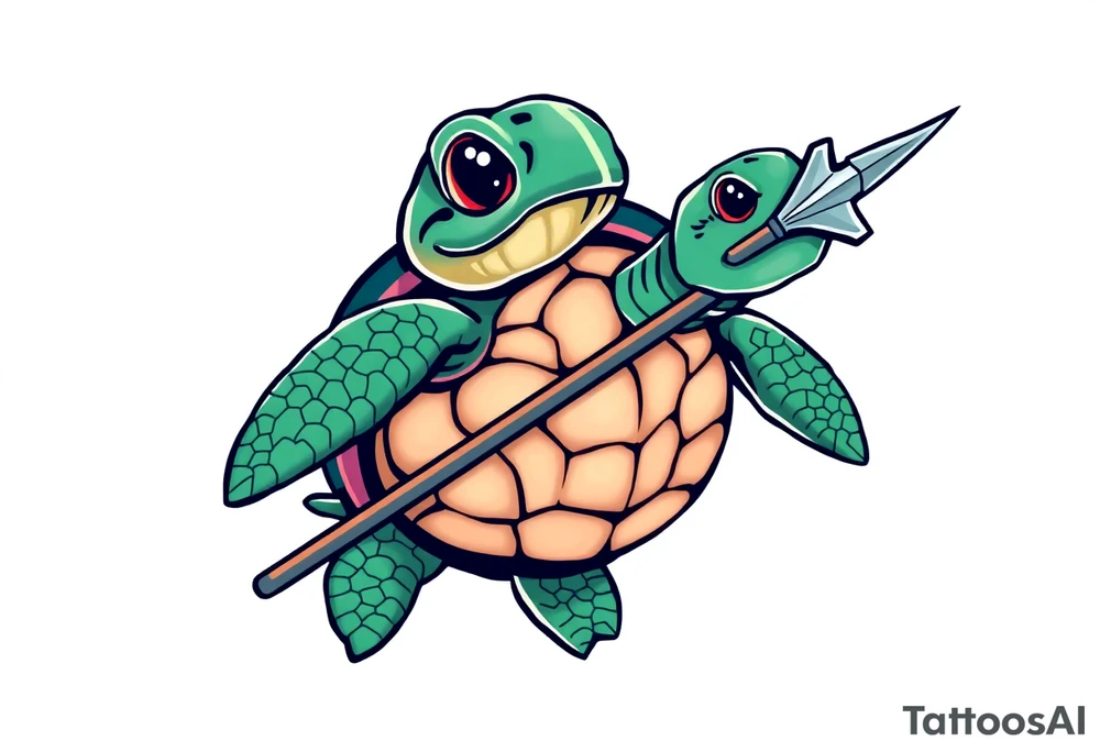 Turtle holding a trident tattoo idea