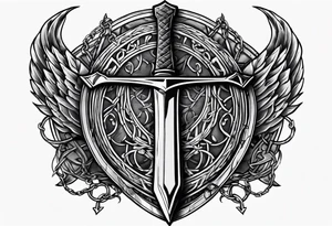 Valhalla sword shield axe barbed wire chain tattoo idea