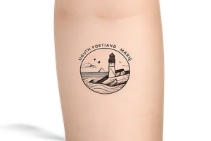 South Portland maine city circular symbol with lighthouse on it tattoo idea