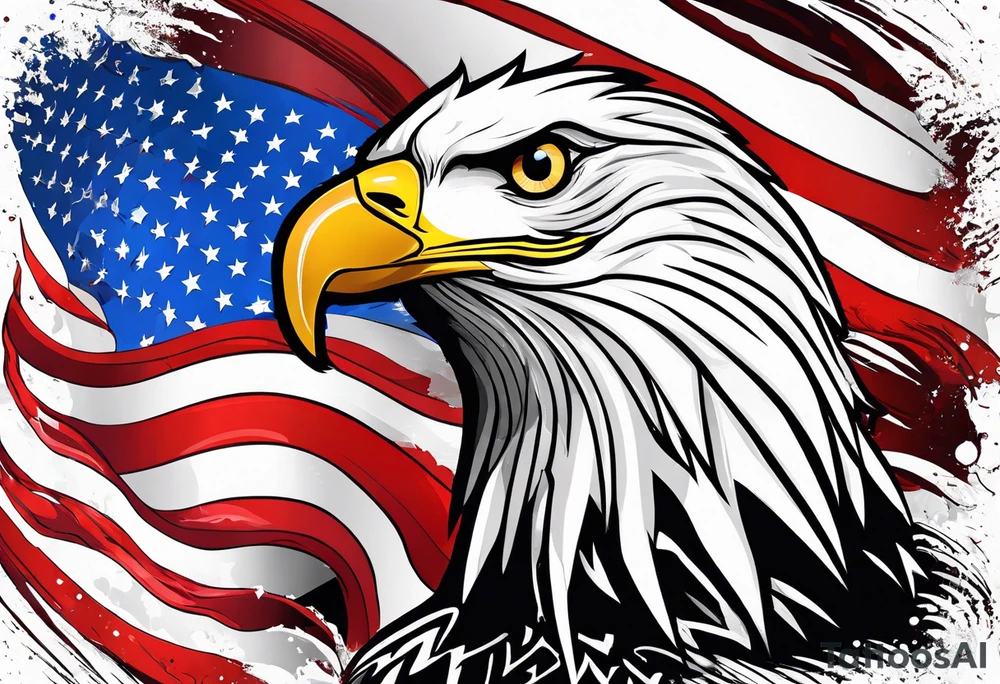 Blood covered Eagle and burning USA  flag tattoo idea