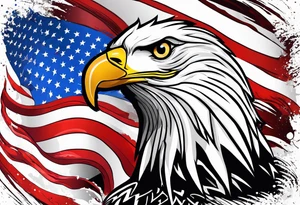 Blood covered Eagle and burning USA  flag tattoo idea