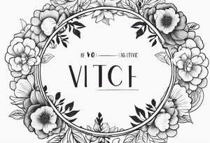 circle vignette frame surrounded by floral clouds tattoo idea