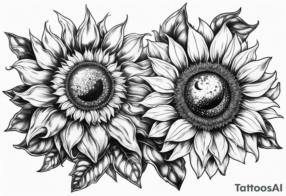 Sunflowers sun and moon tattoo idea