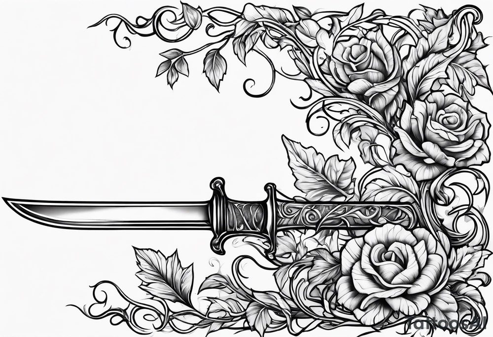 Leafy vines with sword tattoo idea
