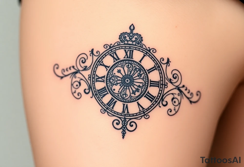 vintage roman numerals within ornate clockwork mechanism tattoo idea