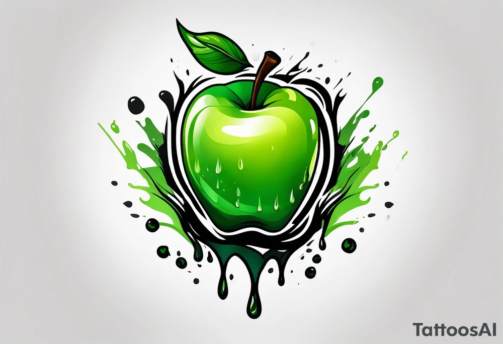 Dripping ink green apple tattoo idea