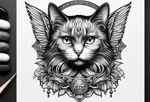 black cat with angel halo tattoo idea