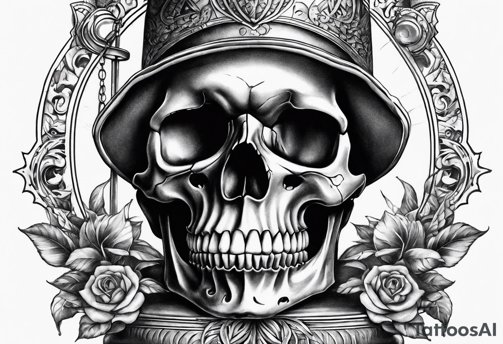 Skull with sitting on hour glass tattoo idea