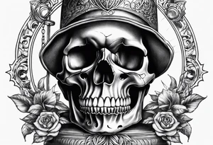 Skull with sitting on hour glass tattoo idea