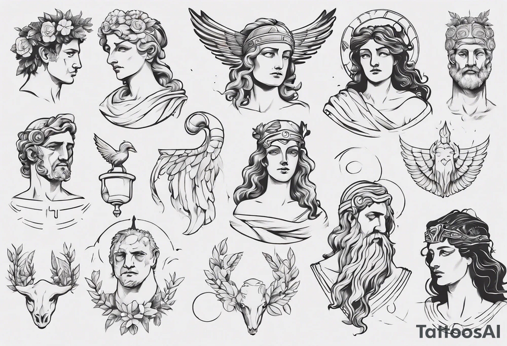 minimalist greek/roman mythology fine-linework tattoo idea