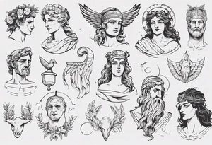 minimalist greek/roman mythology fine-linework tattoo idea