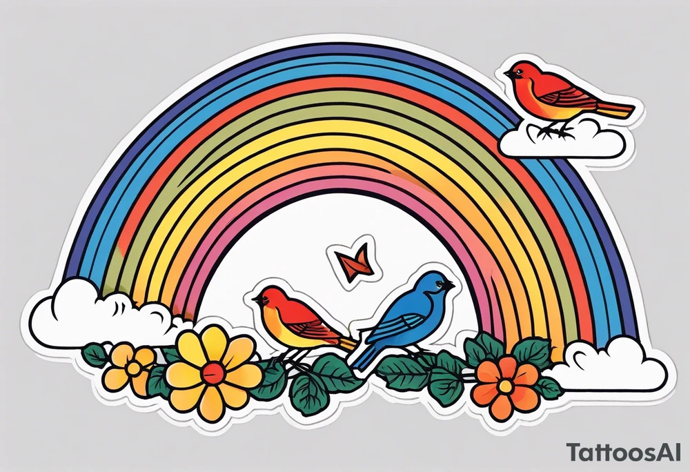 rainbow in clouds
with birds and vintage flowers
old school vintage simple traditional design 



bold color simple tattoo idea