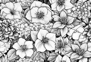 Hydrangea, Narcissus, Poinsettia, Holly, Gladiolus, Poppy, Daisy, Sweet Pea floral tattoo idea