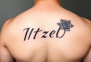 Itzel name on arm with a rose on the side tattoo idea