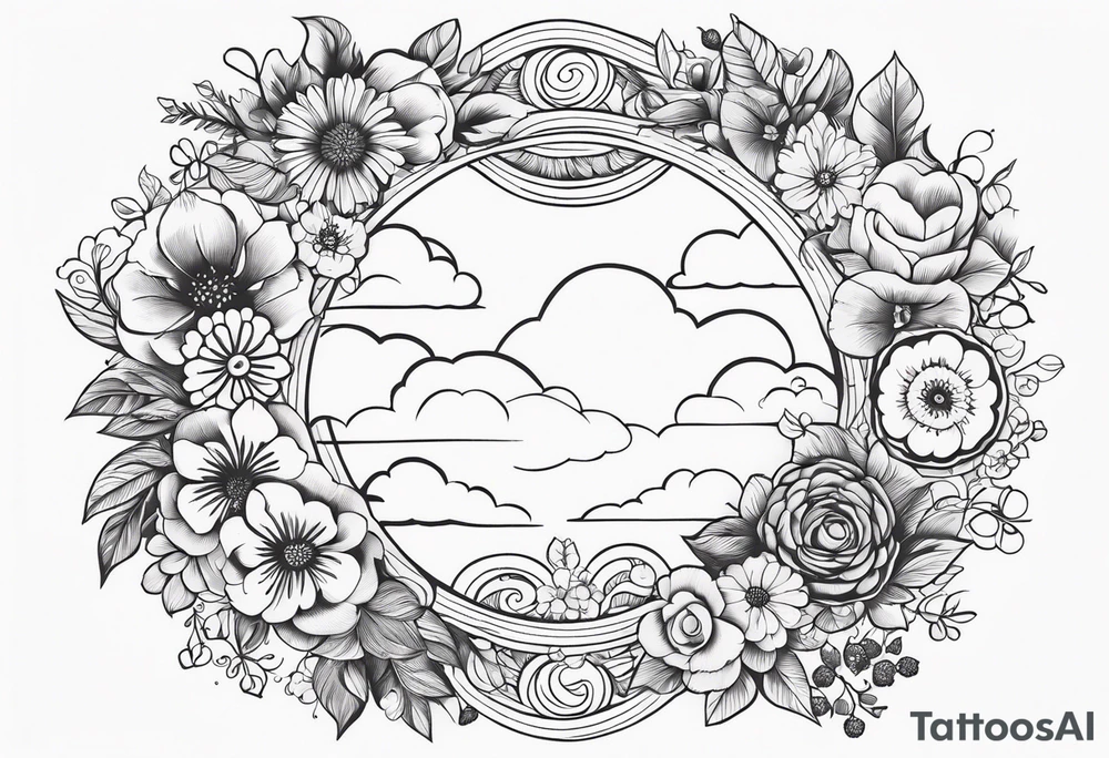 floral clouds circle vignette tattoo idea