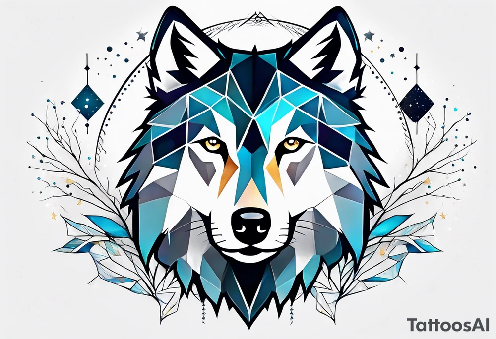 Constellation, animal wolf snow , géométric tattoo idea
