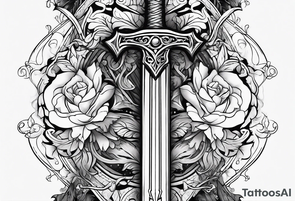 Magical sword thin tattoo idea
