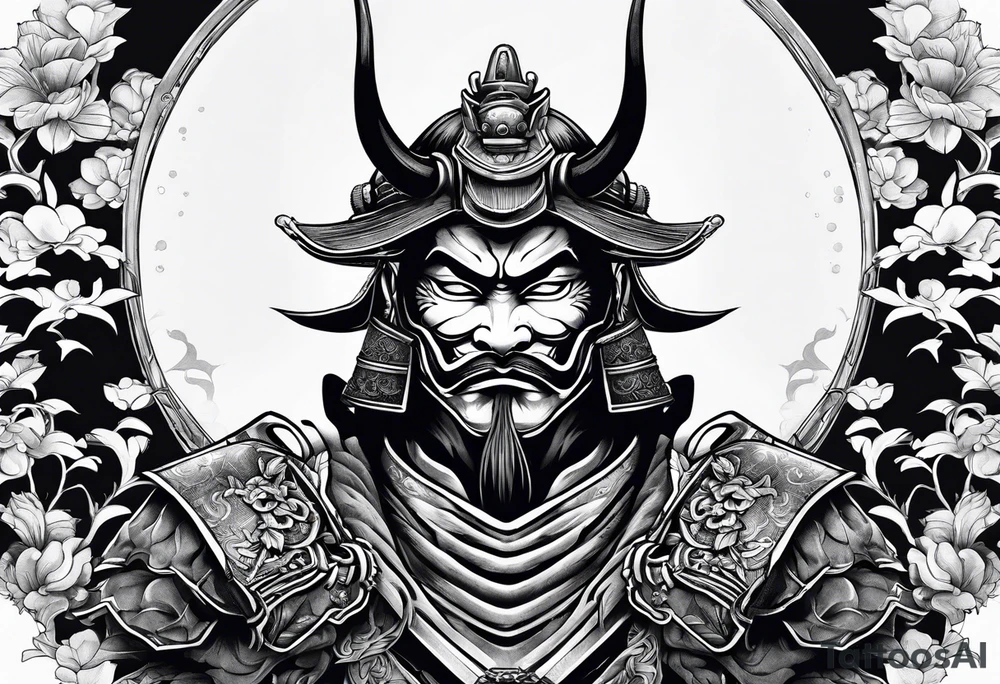 Samurai wearing an oni mask tattoo idea