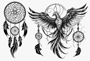 Phoenix with abstract dream catcher tail tattoo idea