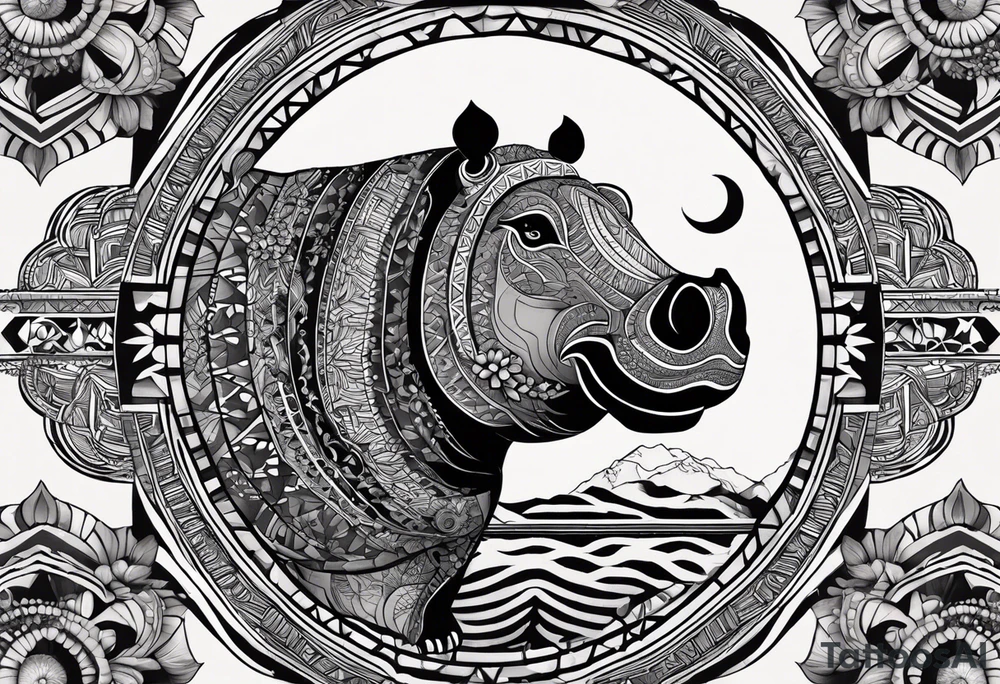 Very asymmetrical, +geometric pattern, with realistic full moon, with hippo,+tribal, +geometric, +inkart , +blackwork, +grey scale, + sketch
with wintersweet flower bud, +inkart touch, +for men, detailed , combined favourite , tattoo idea