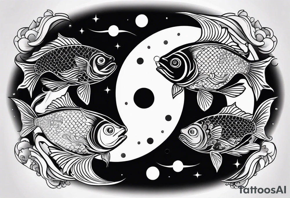Fish yin and yang with moon tattoo idea