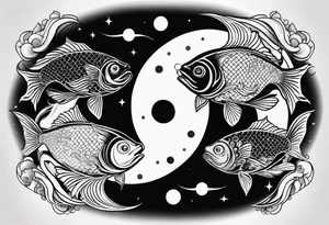 Fish yin and yang with moon tattoo idea