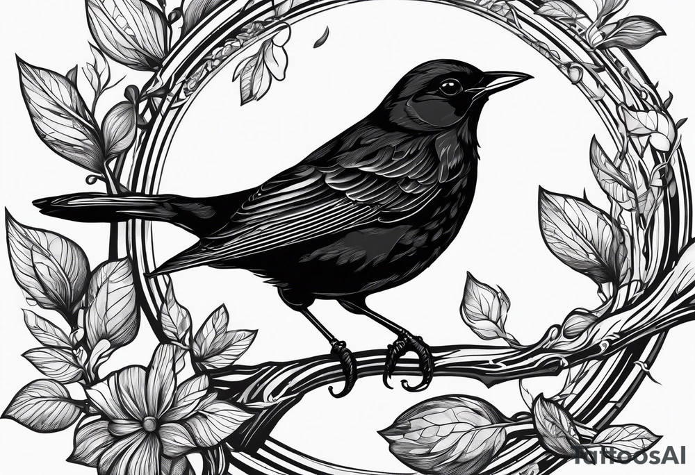 A black only blackbird outline with no extraneous details. Use the Beatles song blackbird for inspiration tattoo idea