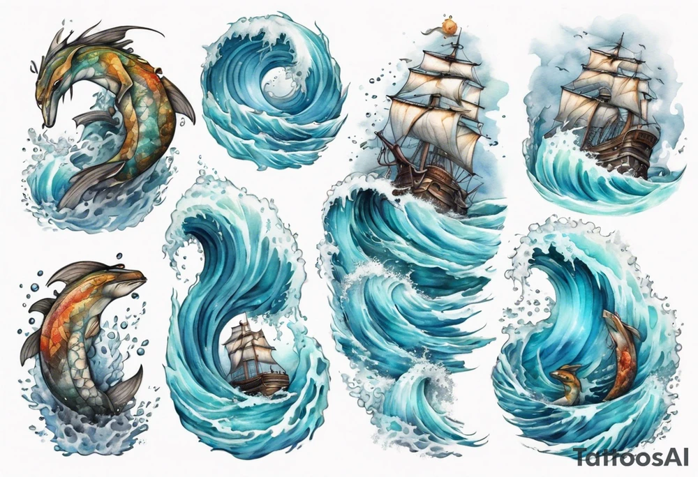 Plavalaguna standing in the sea surrounded by crashing waves tattoo idea