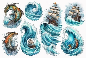 Plavalaguna standing in the sea surrounded by crashing waves tattoo idea