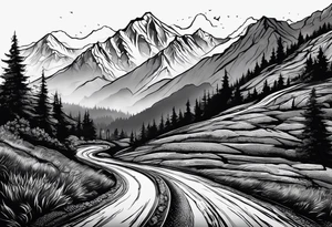 Road through mountains tattoo idea