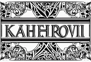 Design a tattoo featuring the name 'Kaherovi' rendered in a Sanskrit-inspired English font. tattoo idea