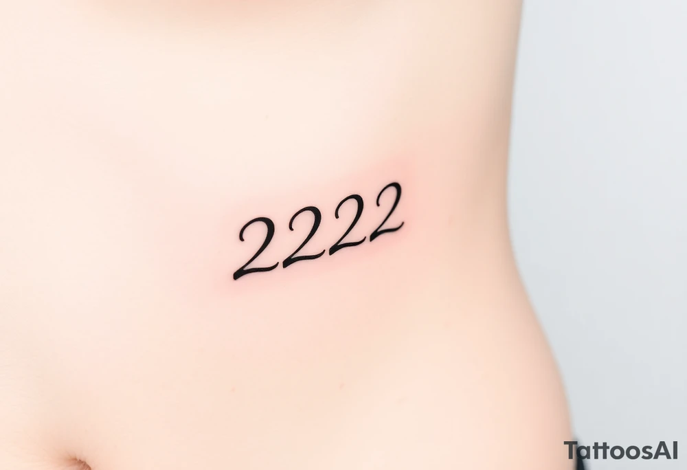 224 tattoo on ribcage under chest left side an elegant handwritten calligraphy style. The digits are slightly italicized with a smooth flowing script. The lines are clean, refined, and slightly bold at the base, giving a subtle brush-pen effect. tattoo idea
