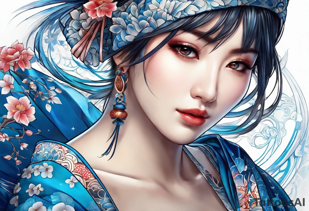 A japanese string around the wrist, make it blue without gradient tattoo idea