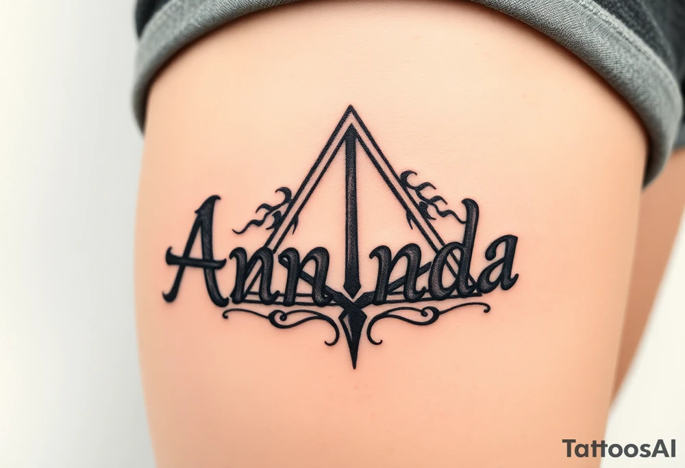 Amanda name with Harry Potter deathly hallows tattoo idea